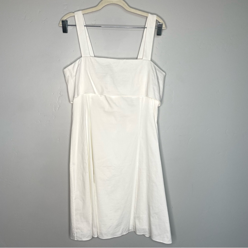 Theory Drape Back Mini Dress‎ in Stretch Linen White NWT Bow Solid Eco Crunch - Picture 6 of 15